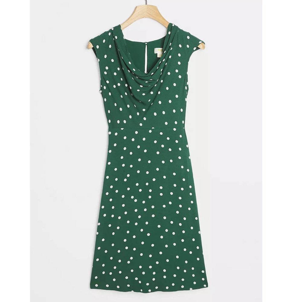 Anthropologie Maeve Betty Polka Dot Mini Dress Green White - 2 Petite 2P